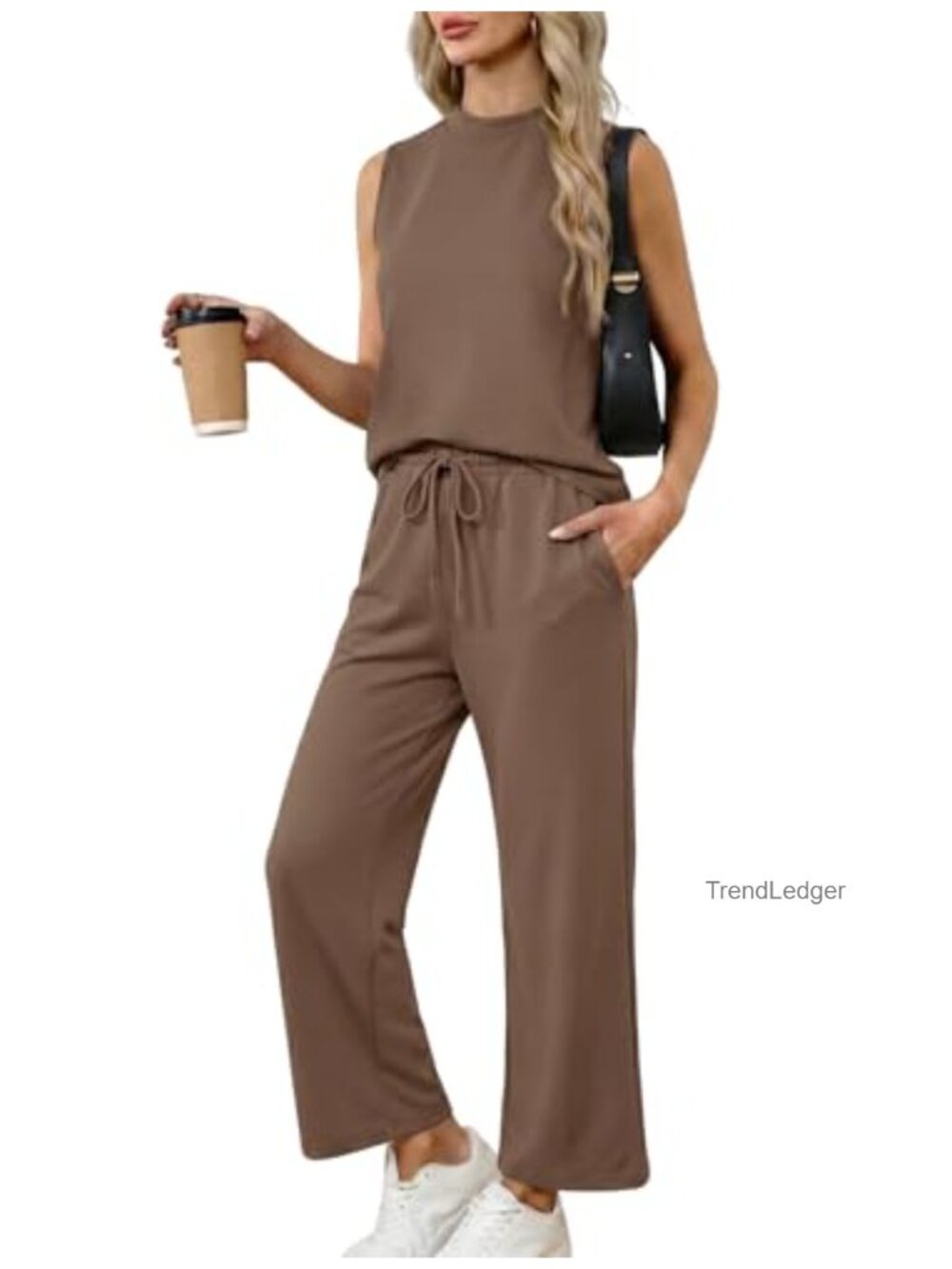 Women's Two Piece Lounge Set Sleeveless Tank Wide Leg Pants Rayon Spandex